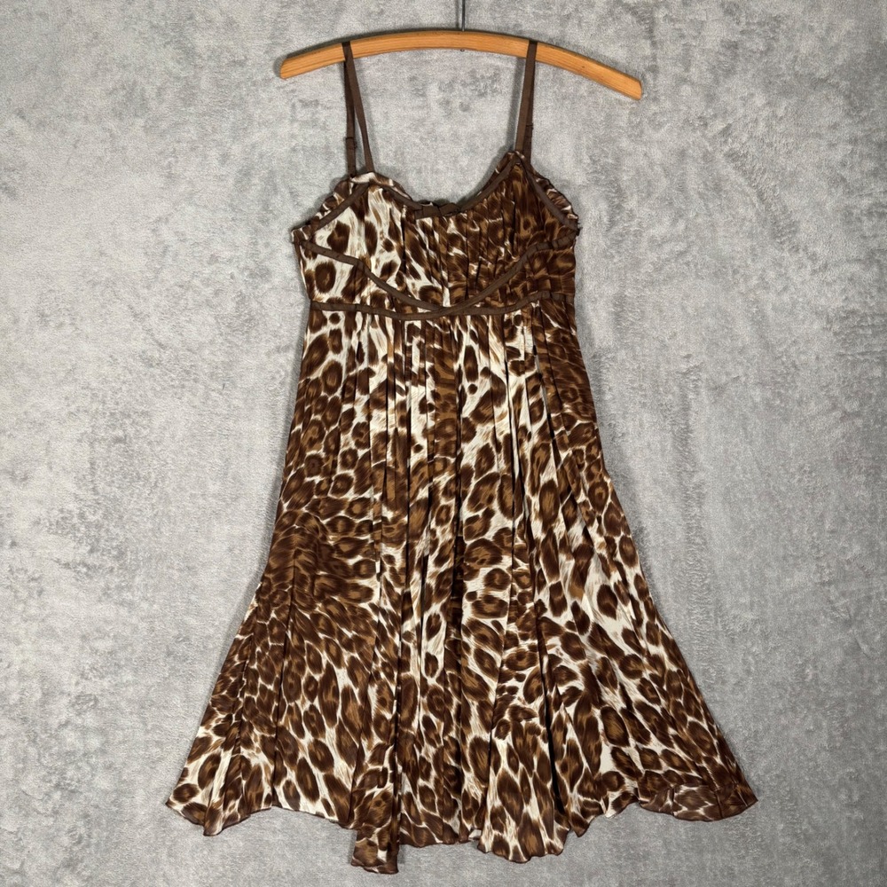 INC 100% Silk Leopard Print Empire Waist Babydoll Mini Dress Size 2 Y2K Glam
